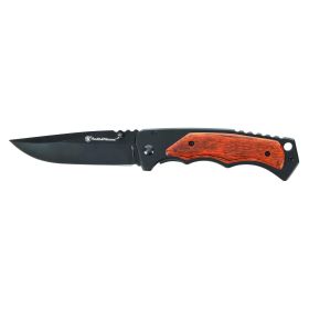 Smith & Wesson 3.7â€³ Folding Pocket Knife (Black with Wood Overlays)