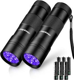UV Blacklight Flashlights - 12 LED 395nm Ultraviolet UV Flashlight, 2 PCS Blacklight Mini for Pet Urine Detection, UV Light for Stains, Bed Bugs